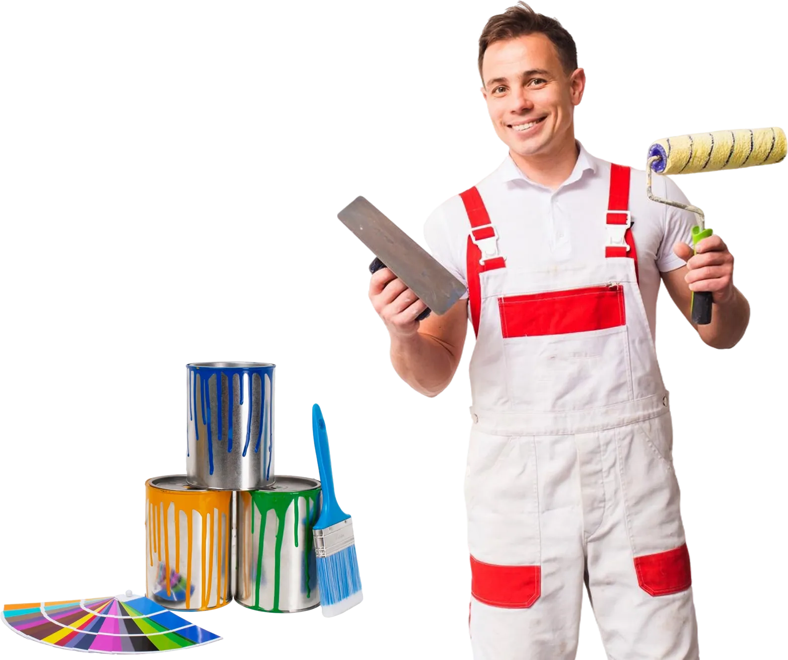 Malermeister beim Streichen einer Wand mit Farbroller – Malermeisterbetrieb Verbaj in Bonn